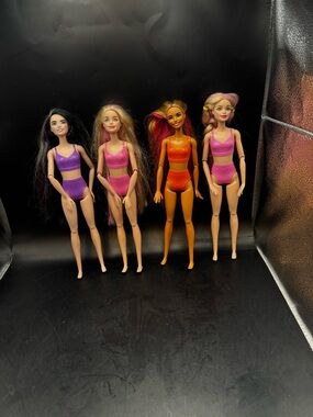 Barbie Color Reveal Dolls Lot Of Four Straight Hair Purple Pink Orange Outfits